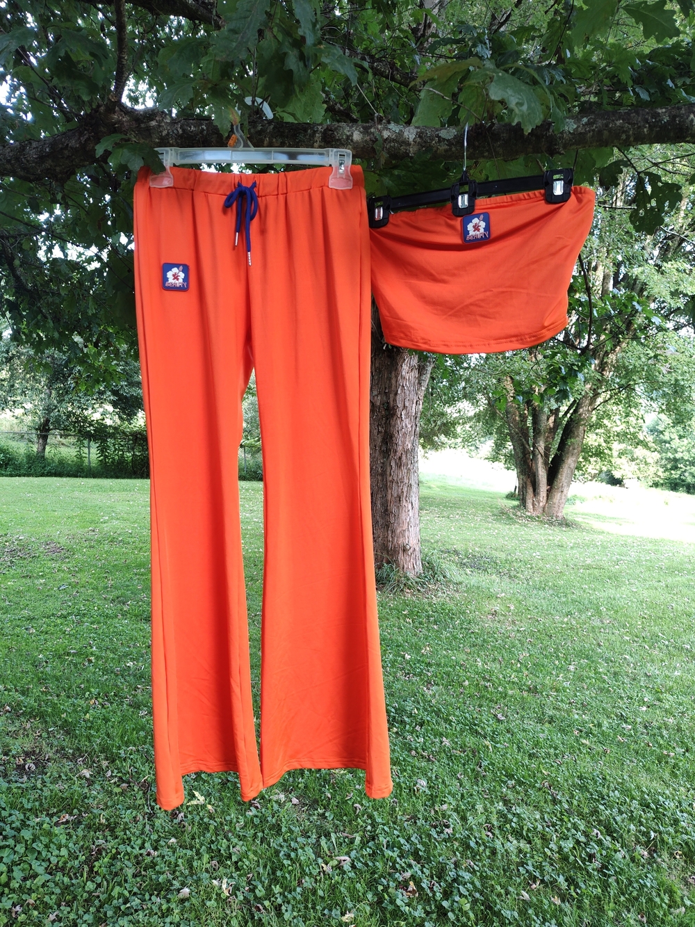 Orange Drawstring Flare Low Rise Waist Pants with Matching Tube Top